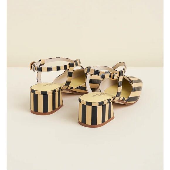 CHARLOTTE STONE Vera Black Oat Stripe Low Heel Cream Black Sz 9 NWOB $238 - Picture 4 of 5